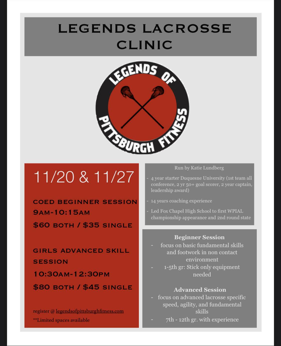 Legends Lacrosse Clinics Legends of Pittsburgh Fitness